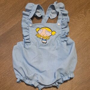 Blue Ruffled Baby Romper with Cartoon Design Size 12-18 M SHEIN